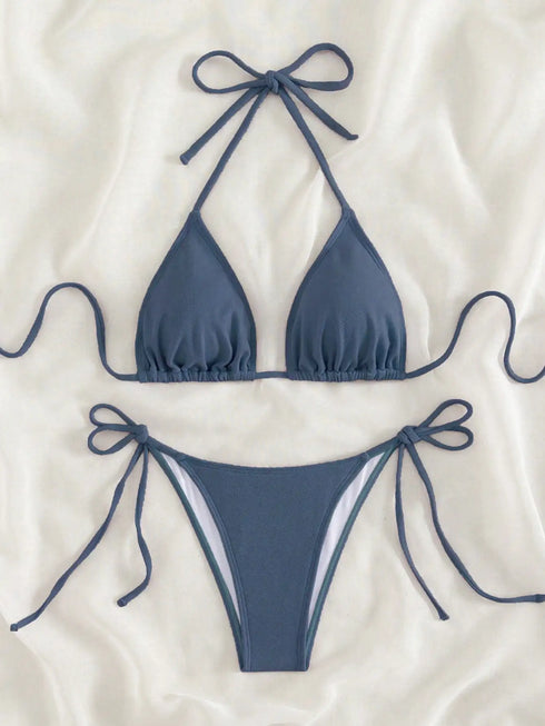 Blue Grid Pattern Bikini Set for Women
