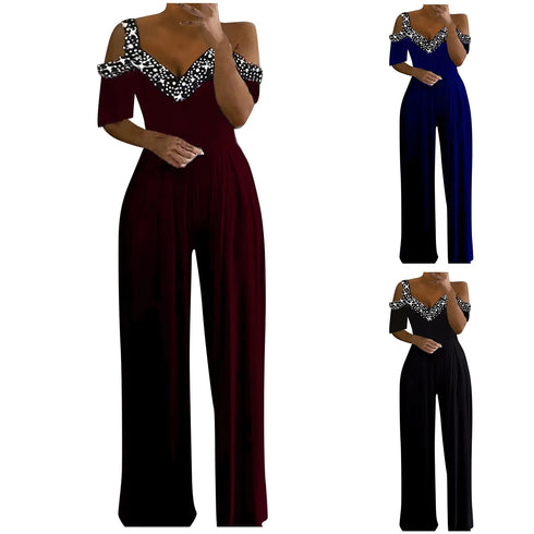 Summer Women's Loose Wide Leg Sequin Jumpsuit