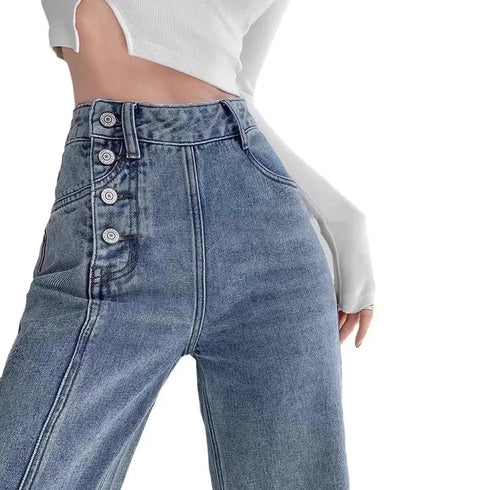 High-Waisted Loose-Fit Straight-Leg Denim Trousers