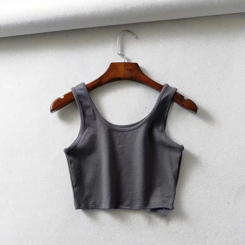 Chic Sleeveless Summer Crop Top with U Collar