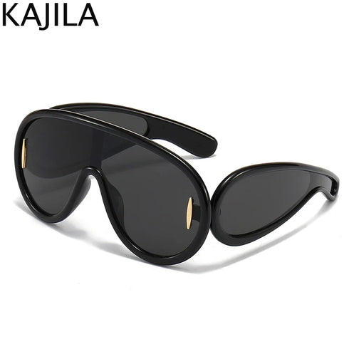 Oversized Wave Mask One-Piece Sunglasses for Women