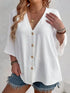 Women's Plus-size T-shirt Solid Color Breathable Spring/summer V-neck Button Travel Casual Wear with European and American Style