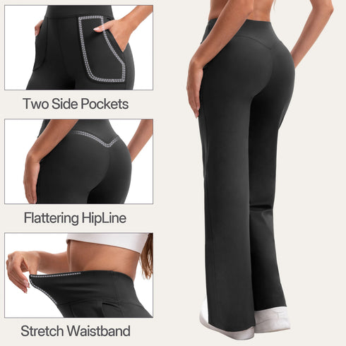 Women's High Waist Flared Yoga Pants with Pockets