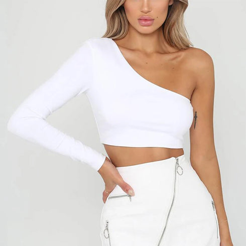 One Shoulder White Crop Top for Women