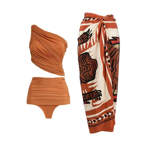 Floral Print One Piece Swimsuit with Skirt