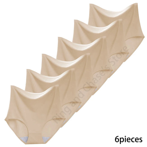 6-Piece High-Waisted Ice Silk Women's Briefs
