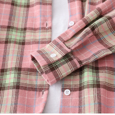 Loose Fit Cotton Plaid Shirt for Women