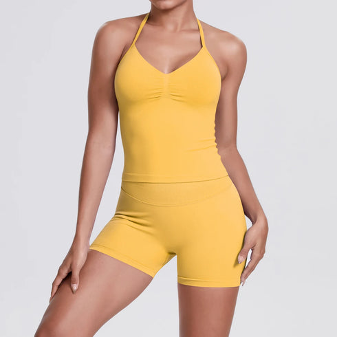 Yoga Shorts Set with Built-In Bra for Women