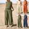 Women's Cotton Linen Sleeveless Top and Wide Leg Pants Set
