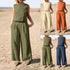Women's Cotton Linen Sleeveless Top and Wide Leg Pants Set