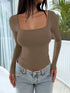 Hot Basic Square Neck Slim Women's Bottoming Clothing Casual Solid Long Sleeve Tops Versatile Fashion Multi-Color Blouse Gifts