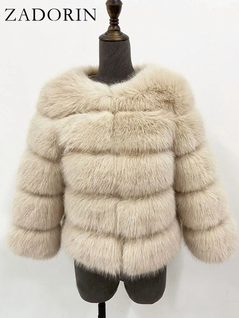 Elegant Faux Fur Coat in Black and White for Women