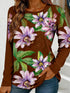 Women's Floral Print Long-Sleeved Loose-Fit Top