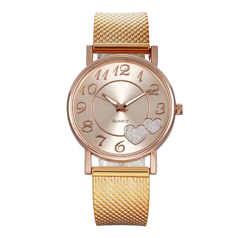 Elegant Rose Gold Heart Dial Watch for Women Waterproof Luxury