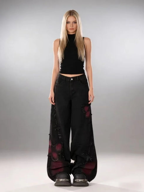 Women's Baggy Butterfly Jeans in Black