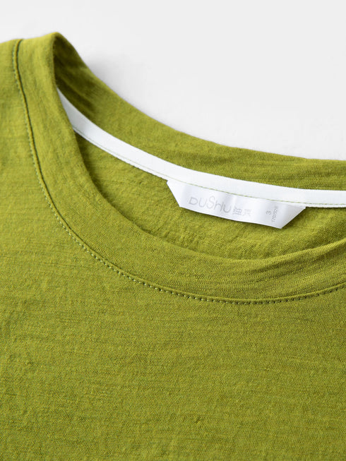 DUSHU Women's Green and Grey Layered Knit Top