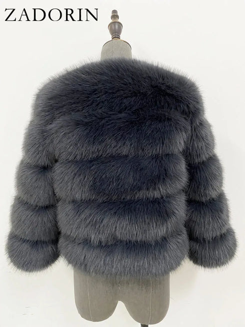 Elegant Faux Fur Coat in Black and White for Women