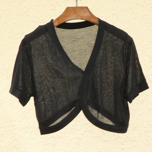 Lightweight Black V-Neck Cropped Cardigan for Women