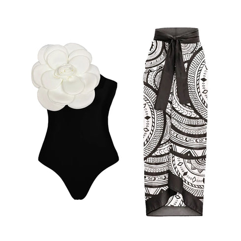 Floral Print One Piece Swimsuit with Skirt