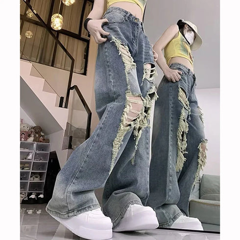 Chic Blue High Waist Loose Flare Jeans