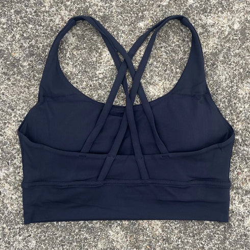 Solid Colour Cross Back Sports Bra with Multiple Straps
