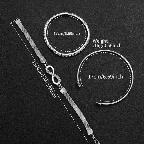 Silver Colour Stainless Steel Quartz Watch & Beads Set