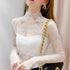 Sheer Lace Long Sleeve Turtleneck Top for Women