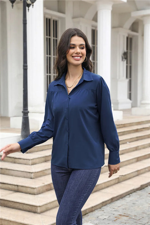 Elegant Long Sleeve Turn Down Collar Blouse