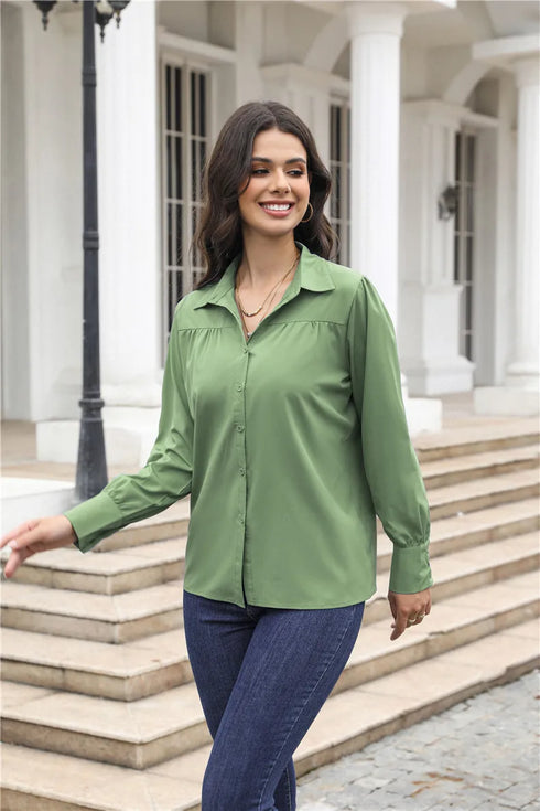 Elegant Long Sleeve Turn Down Collar Blouse