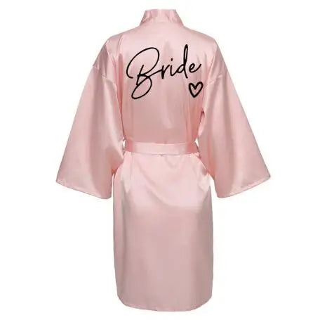 Team Bride Satin Robe with Black Letters
