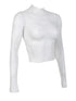 Sexy Lace Blouse Shirts Summer Women Turtleneck Long Sleeve See Through Lace Patchwork Thin Tops