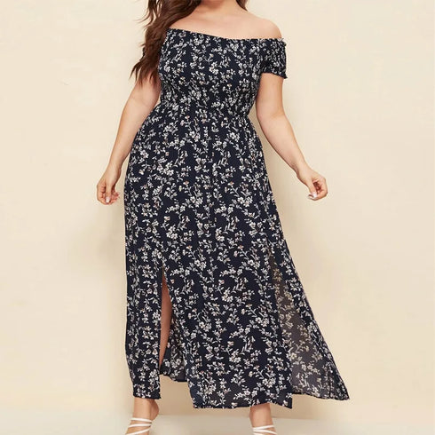 Boho Floral Print Off Shoulder A-Line Dress
