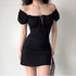 Summer Sexy Mini Dress Women Short Sleeved Lace Up Backless A-Line Casual Bodycon Black Dress for Parties