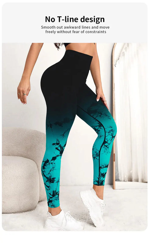 Seamless High Waist Push-Up Leggings in Tie Dye
