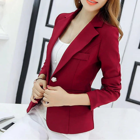 Black Women Blazer Slim Fit Office Work Jacket with Pockets