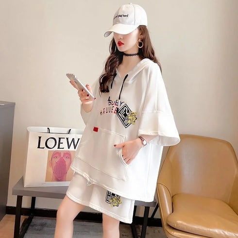 Women's Casual Hooded Cotton Two Piece Set