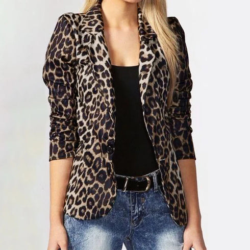 ZANZEA Leopard Print Lightweight Blazer for Women