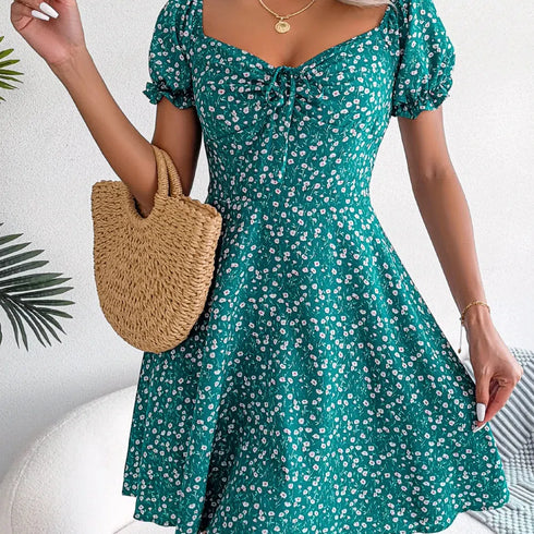 Floral Print A-Line Dress with Ruffled Sleeves