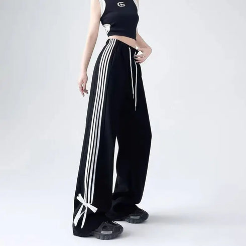 Plus Size Y2K Wide Leg Pants with Bow Tie Detail