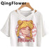 Kawaii Anime Cartoon Tee for Women - V-Neck Short Sleeve Top