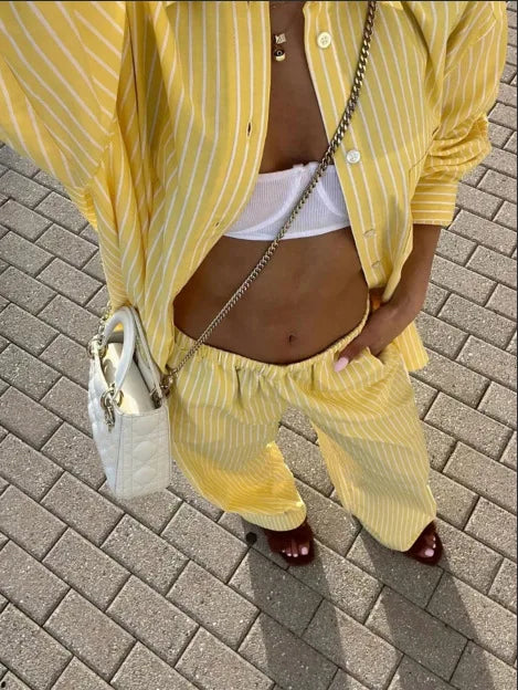 Women's Casual Yellow Long Sleeve V-Neck Blouse