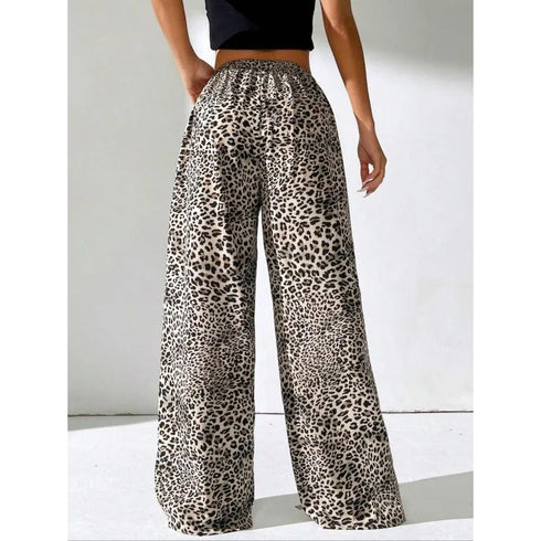 Plus Size Leopard Print Wide Leg Trousers