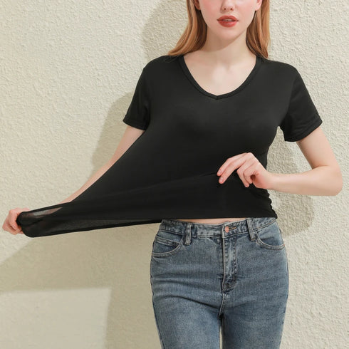 V-Neck Slim Fit Cotton Tee for Women - Classic White & Black
