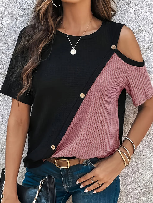 Women's Large Knitted Casual T-shirt Comfortable Loose Fit round Neck Short Sleeve Tees for plus Size Ladies