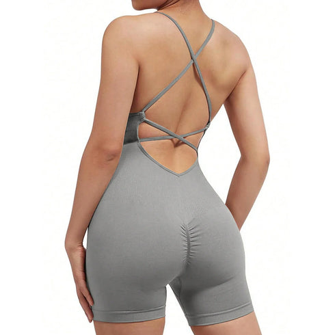 Criss Cross Backless Cami Sports Romper