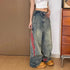 Korean Style Women's Wide Leg Jeans with Side Stripes