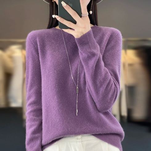 Women 100% Pure Merino Wool O-Neck Sweater