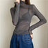 Sheer Long Sleeve Turtleneck Mesh Crop Top