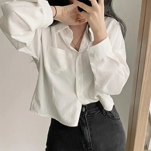 Long Sleeve Casual Blouse with Pockets