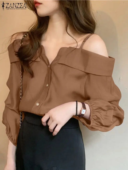 ZANZEA Off Shoulder Pleated Blouse for Women